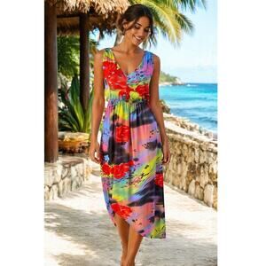 NWT Island Floral Asymmetrical Cross Back Sundress L